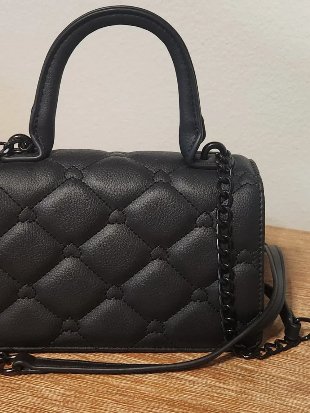 Betsey Johnson Black Mini Bag/Satchel Crossover Bag w/ quilted heart pattern
